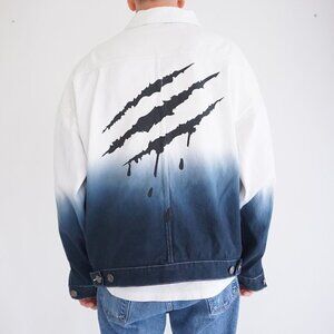 Suamoment Designer White Blue Ombre Button Dill Dyeing Denim Trucker Jacket XL